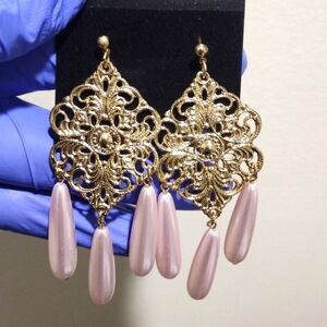 Gold Filigree Design Long Beads Drop Dangle Earrings Women Jewelry #5